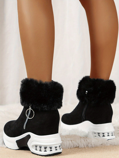 Women's Platform Short Boots, Comfortable Side Zipper Ankle Boots, Stylish Plush Lined Boots