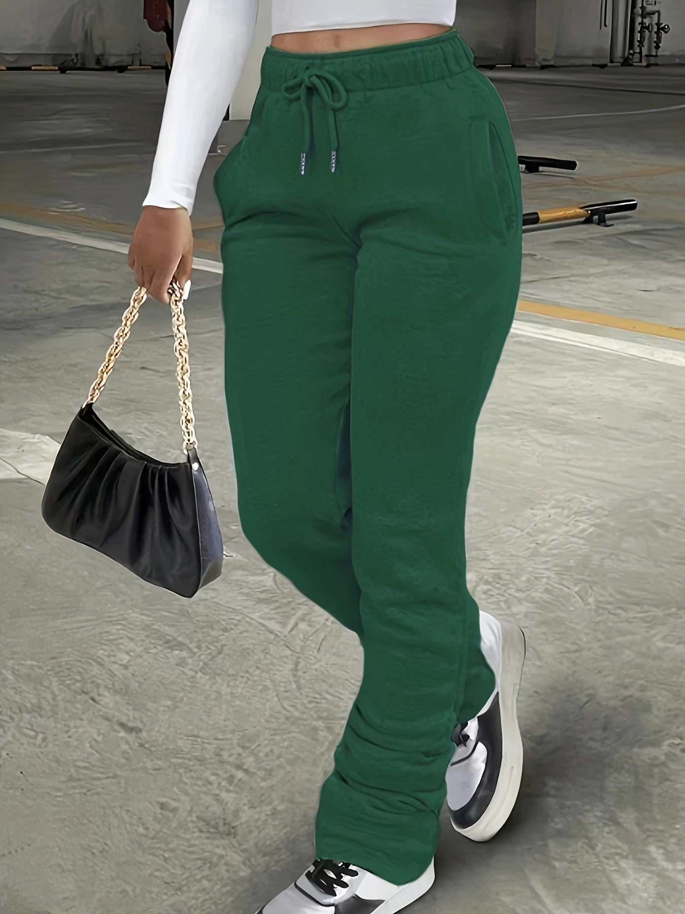 Slant Pockets Drawstring Pants, Casual Loose Pants For Fall & Winter, Women's Clothing