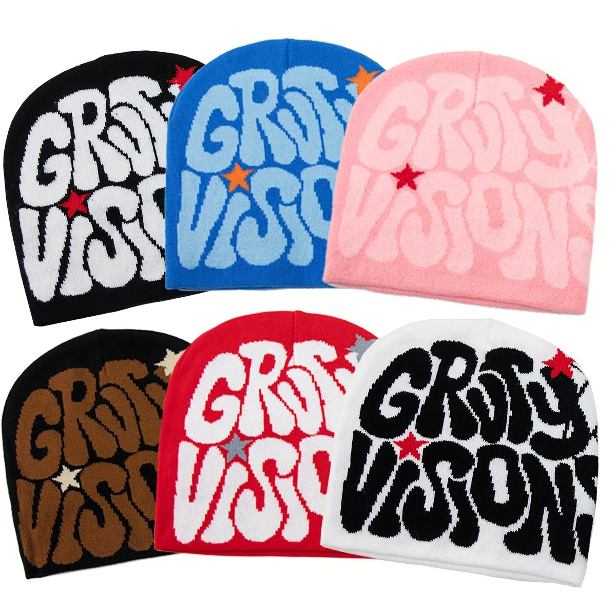 1pc Men's Funky "GRU VISION" Spider Web Knit Beanie - 100% Acrylic, Trendy Letter & Star Design in Multiple Colors, Soft & Stretchy Fabric for Casual Attire