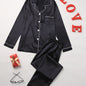 Solid Pajama Set, Long Sleeve Button Up Lapel Top & Pants Pj Set, Women's Sleepwear & Loungewear