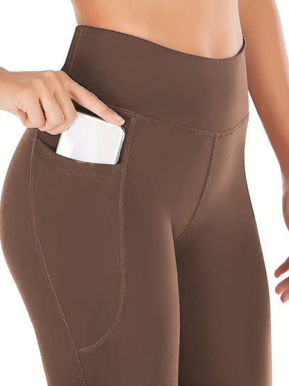High-Waist Stretch Yoga Leggings with Pockets - Durable, Flare-Wide Leg, Non-Sheer Sports Pants for All Seasons