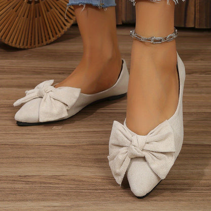 Lightweight Women's Elegant Point Toe Bowknot Decor Flat Shoes, Solid Color Dress Shoes