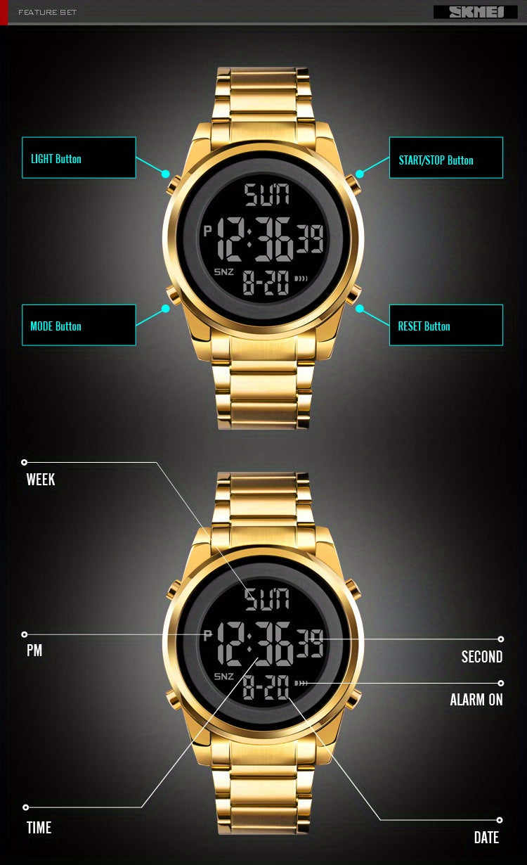 Multifunctional LED Night Light Timing Alarm Watch - Men's Fashion Digital Watch with Date Display, Stopwatch, and Alarm Reminders - Ideal Gift for Men