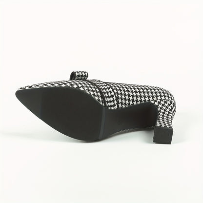 Women's High Heel Single Shoes with Deep Mouth Houndstooth Pattern