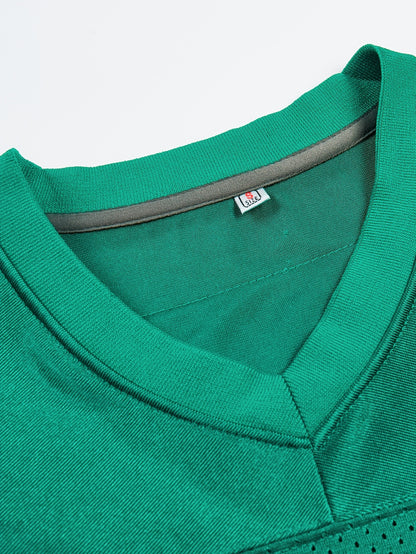 Men's Solid #5 Breathable Rugby Jersey, Active Slightly Stretch V Neck Short Sleeve Uniform American Football Shirt For Training Competition Party