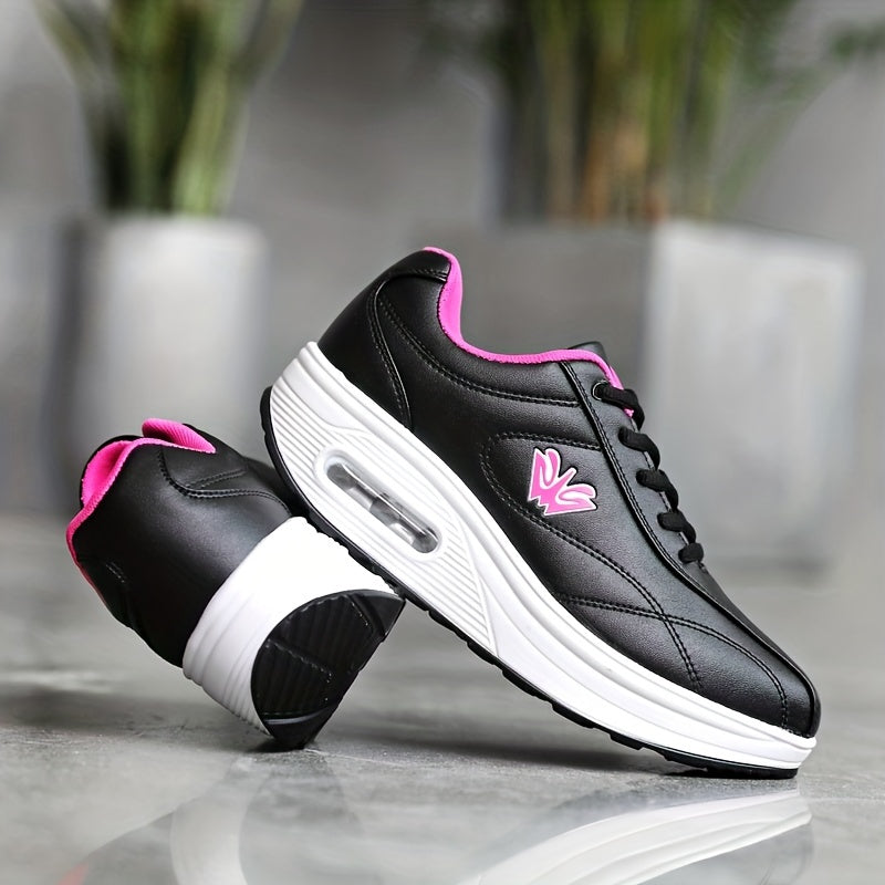 Women's Faux Leather Air Cushion Sneakers, Comfortable Thick Bottom Sport Shoes