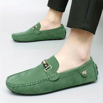 Men's Moccasin Loafer Shoes With Metallic Decor, Comfy Non-slip Slip On Shoes, Men's Shoes, Spring And Summer