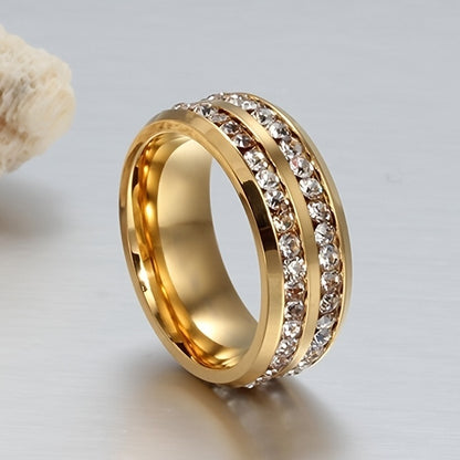 Fashionable Casual Romantic Stainless Steel Double-row Imitation Zirconia Ring
