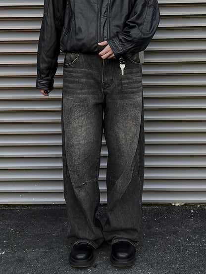 Men's Casual Wide Leg Jeans, Street Style Loose Fit Distressed Denim Pants