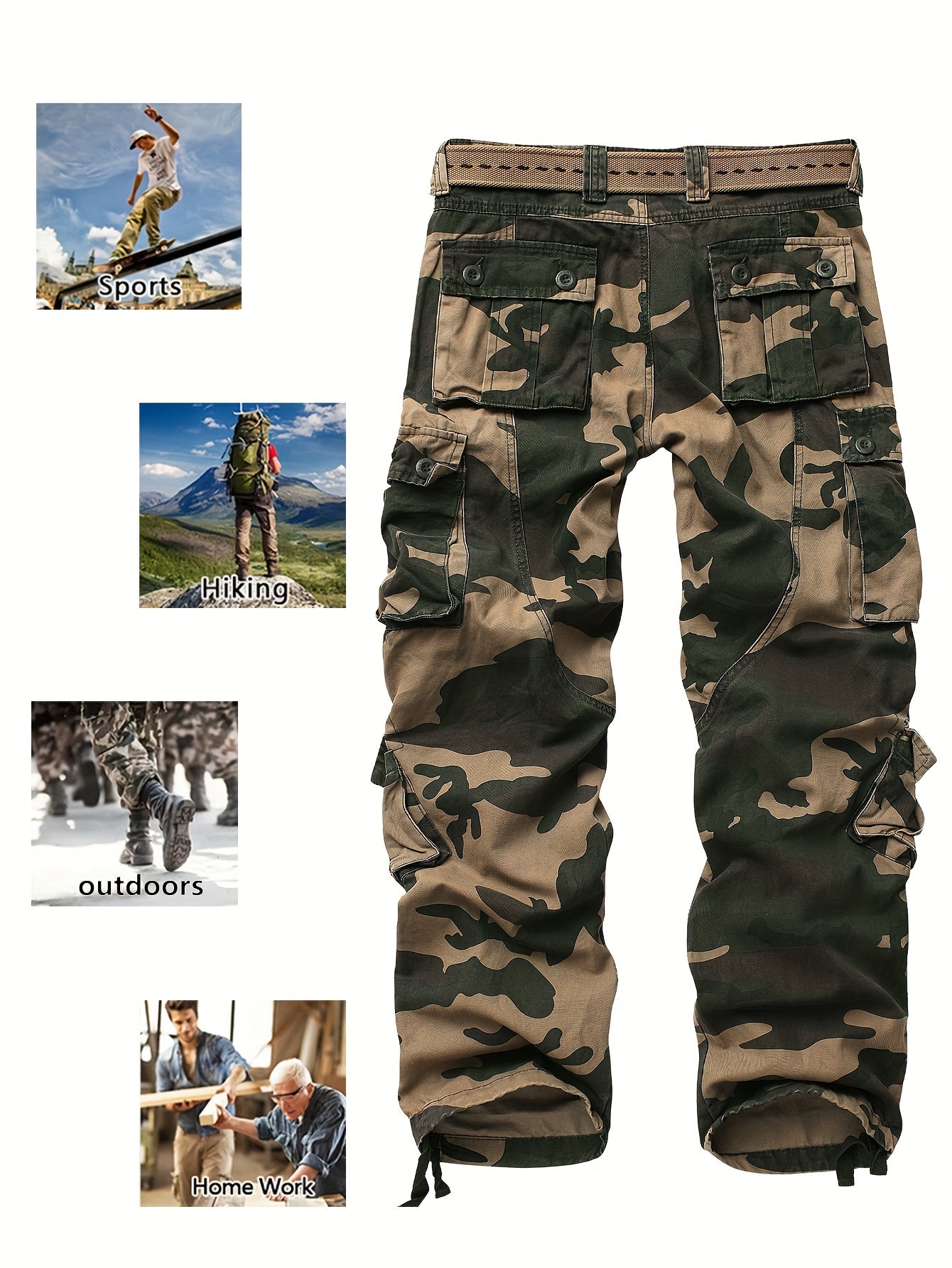 Camouflage Pattern Cotton Tactical Pants, Multi Pocket Cargo Pants