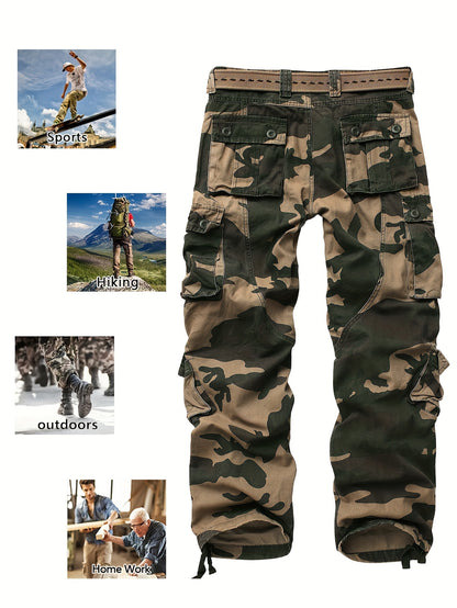 Camouflage Pattern Cotton Tactical Pants, Multi Pocket Cargo Pants