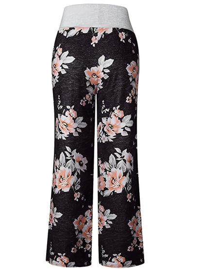 Plus Size Floral Print High Rise Drawstring Long Pants, Women's Plus Slight Stretch Loose Casual Pants