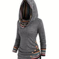 Trendy Womens Stripe Hoodie with Button Accent - Casual Long Sleeve Splicing Design - Comfortable & Stylish Fashion Clothing