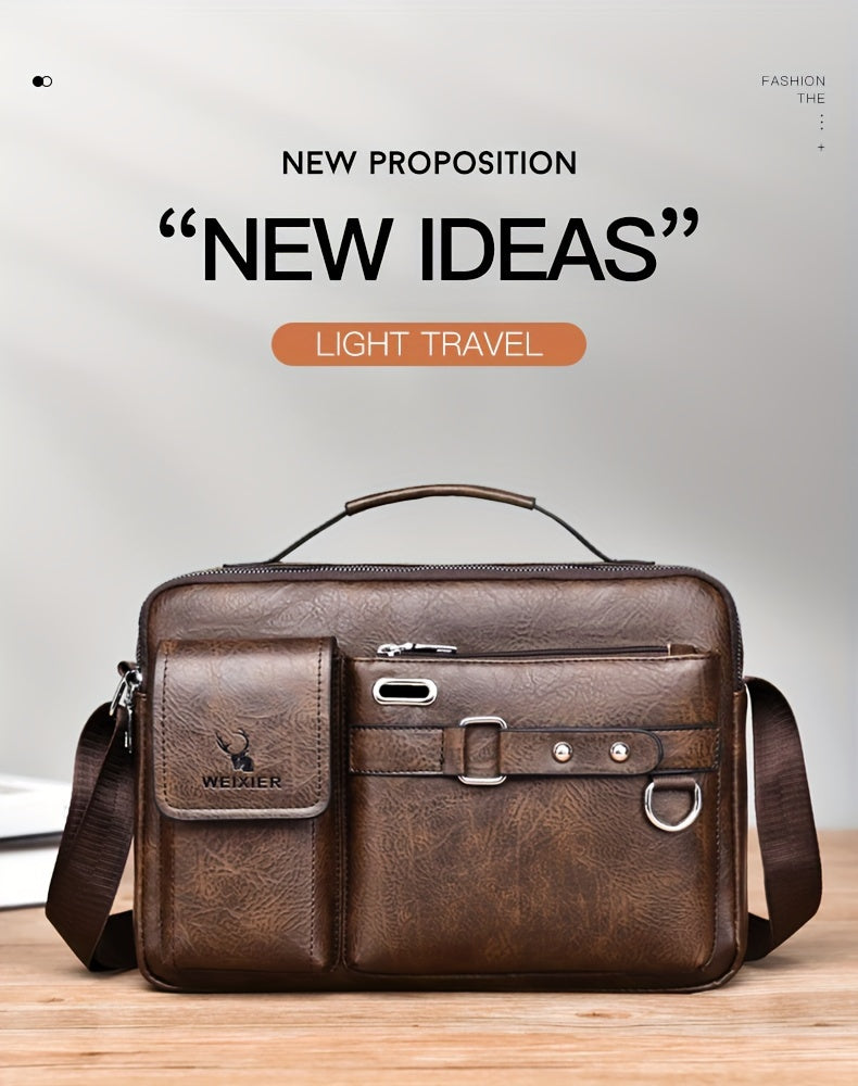 1/2pcs Men's Business Adjustable Strap Sling Bag, Casual PU Leather Shoulder Messenger Bag