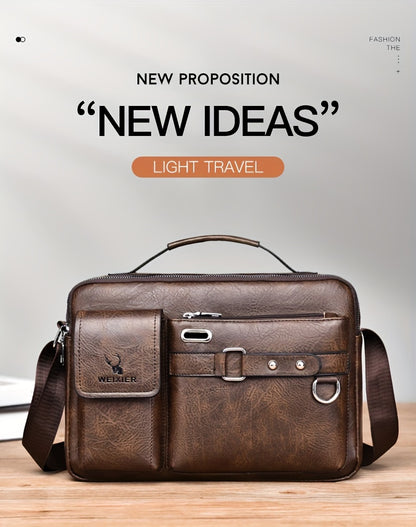 1/2pcs Men's Business Adjustable Strap Sling Bag, Casual PU Leather Shoulder Messenger Bag