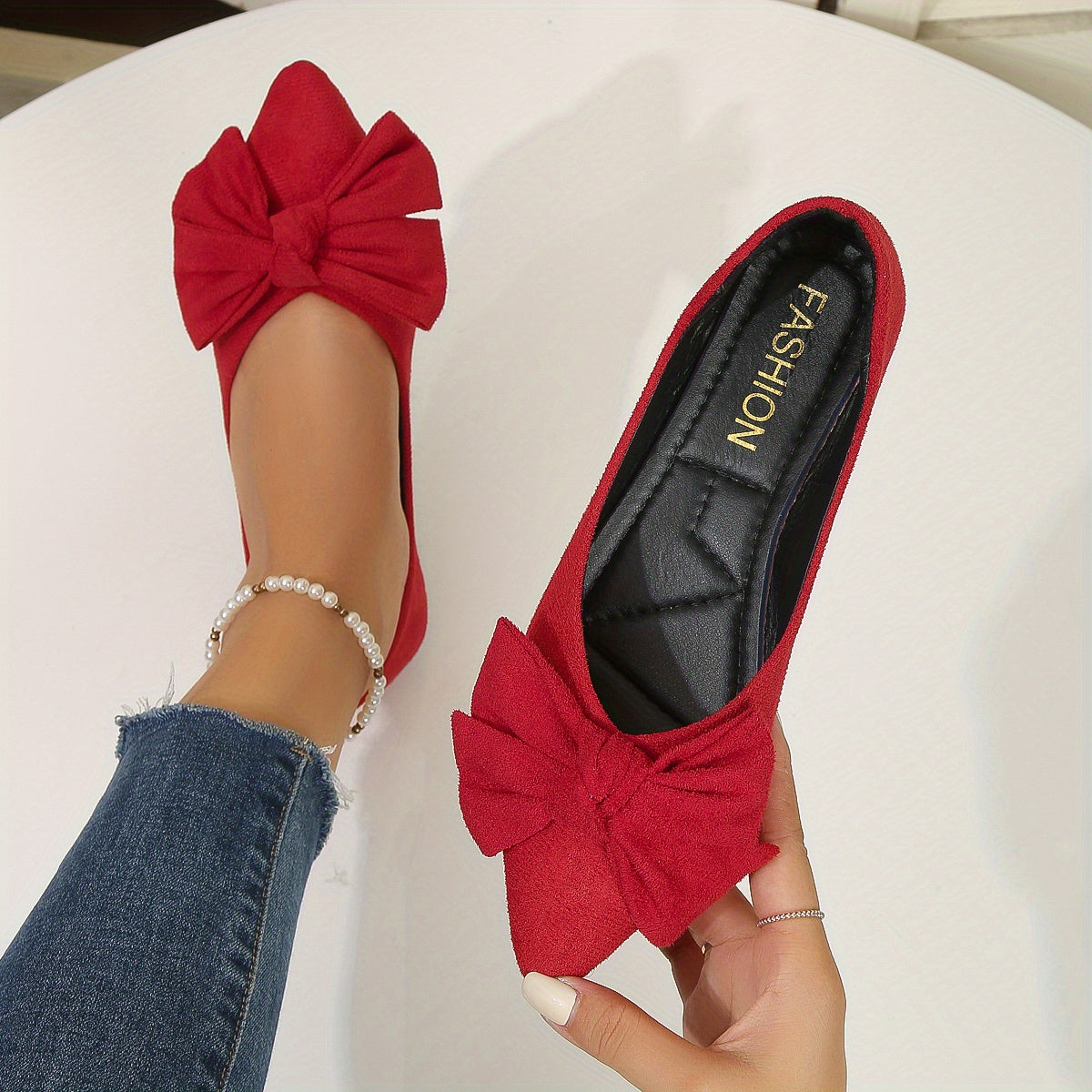 Lightweight Women's Elegant Point Toe Bowknot Decor Flat Shoes, Solid Color Dress Shoes