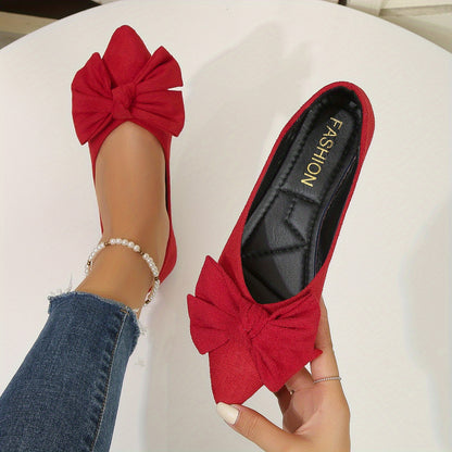 Lightweight Women's Elegant Point Toe Bowknot Decor Flat Shoes, Solid Color Dress Shoes