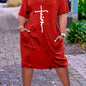 Comfy Plus Size Midi Dress with 'Faith' Print & Pockets – Casual Short Sleeve Stretchable Outfit for Everyday Wear
