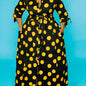 Elegant Plus Size Polka Dots Print Maxi Dress - Women's Button Up Collared Belted