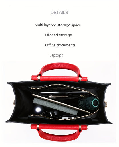 Classic Letter Embossed Tote Bag, Colorblock Shoulder Bag, All-Match Satchel Bag For Work