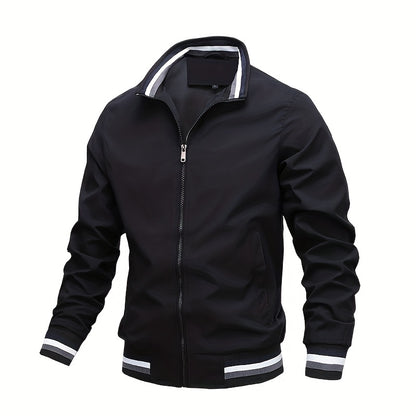 Men's Casual Stand Collar Jacket Coat Regular Fit College Hipster Windbreaker For Spring Autumn