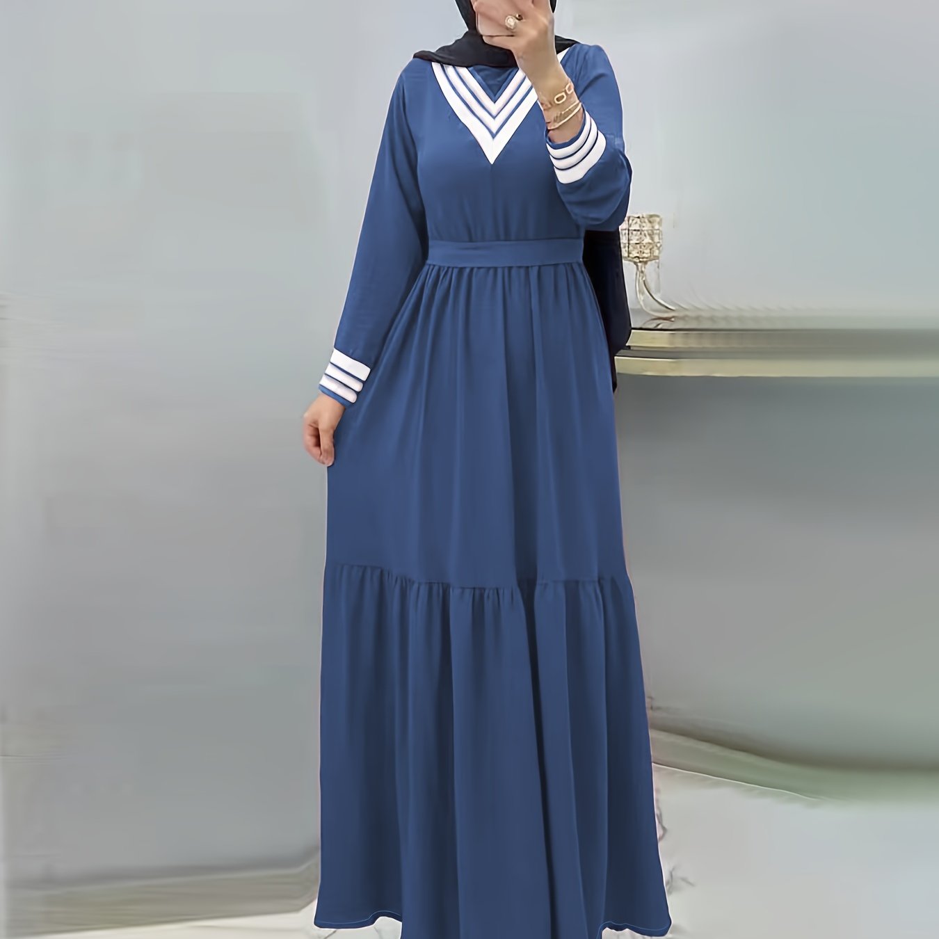 Ramadan Elegant Long Sleeve Tie Waist Maxi Modest Dress - Abayas for Women with Solid Color, Comfortable Wear, and Modest Fashion - Perfect for Islamic Occasions and Everyday Wear