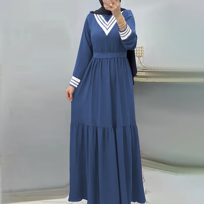 Ramadan Elegant Long Sleeve Tie Waist Maxi Modest Dress - Abayas for Women with Solid Color, Comfortable Wear, and Modest Fashion - Perfect for Islamic Occasions and Everyday Wear