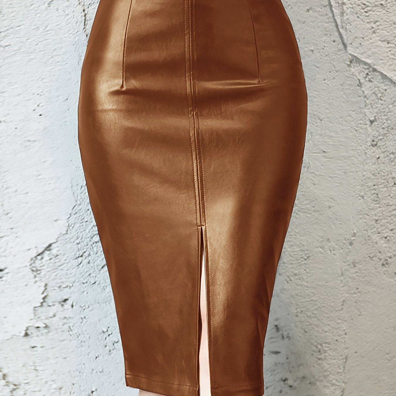 Sexy Leather Slim Slit Skirts, Casual PU Fashion Bodycon Skirts, Women's Clothing