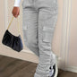 Womens Chic Drawstring Draped Pants - Relaxed Fit, Solid Colors with Pockets - Comfortable Everyday Style