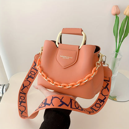 Fashion Top Handle Bucket Bag, Trendy PU Handbag, Women'S Casual Handbag & Shoulder Satchel Purse