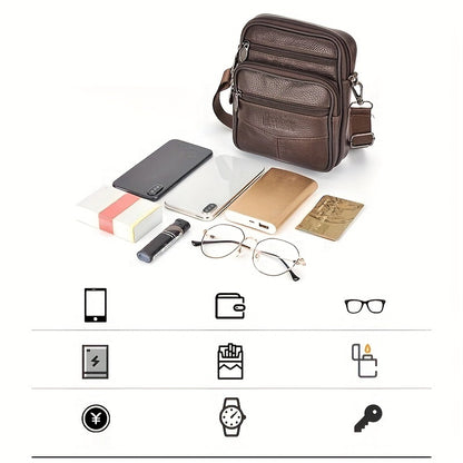 Men's New Genuine Leather Crossbody Bag Vertical Trendy Multifunctional Shoulder Bag Briefcase Casual Travel Messenger Bag