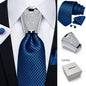 [For Business Silvery Necktie Set] Men's Necktie Silvery Ring & Handkerchief & Cufflinks Set For Business Accessories With Gift Box