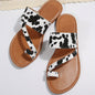 Women's Cow Pattern Slide Sandals - Casual Loop Toe Flat Summer Shoes, Lightweight & Comfortable - For Women - Perfect for Summer Beach & Casual Wear - Ideal Gift for Cow Lovers