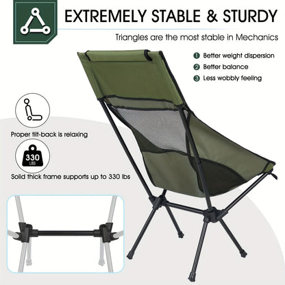 1pc Portable Folding Camping Chair, Lightweight Collapsible Chair For Adult, Comfortable High Back Chair For Outdoor Hiking Fishing Picnic