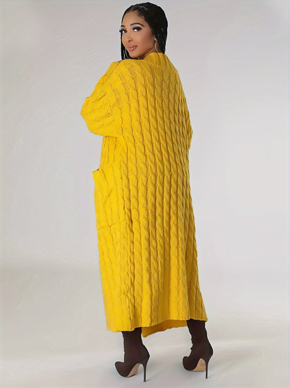 Plus Size Solid Jacquard Longline Cardigan, Women's Plus Medium Stretch Elegant Sweater Cardigan