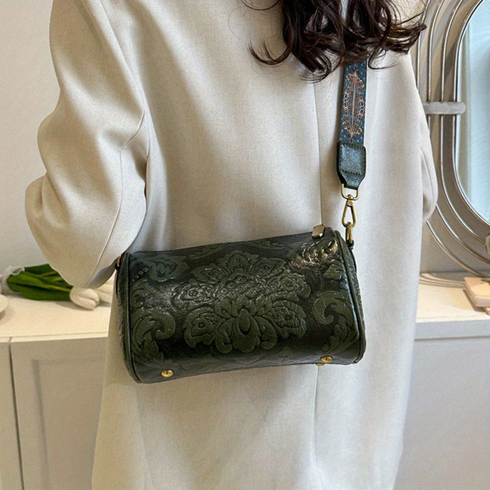 Boho-Chic Floral Embossed Crossbody & Shoulder Bag for Women | Elegant Retro Charm with Secure Zipper Closure, Perfect for Every Occasion