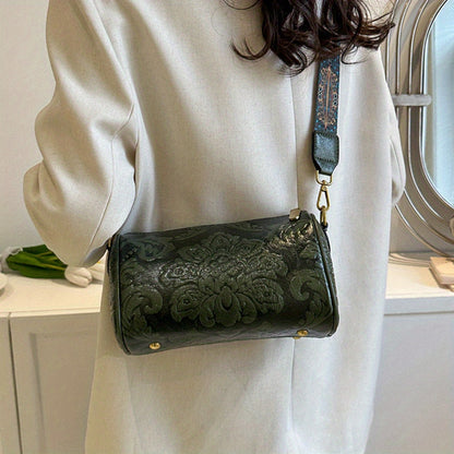 Boho-Chic Floral Embossed Crossbody & Shoulder Bag for Women | Elegant Retro Charm with Secure Zipper Closure, Perfect for Every Occasion