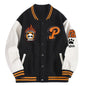 Mens Panda Embroidered Varsity Jacket - Stylish Color Block, Button Up for Spring/Fall - Handcrafted Design, Perfect for School or Casual Wear