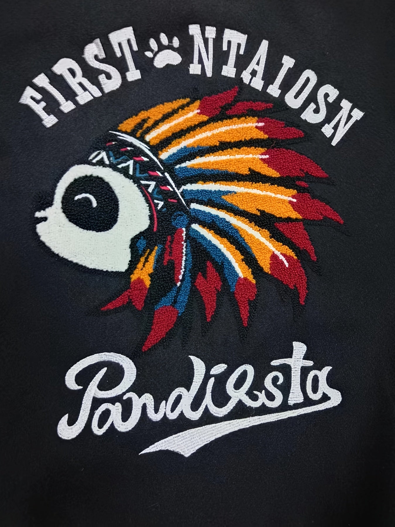 Mens Panda Embroidered Varsity Jacket - Stylish Color Block, Button Up for Spring/Fall - Handcrafted Design, Perfect for School or Casual Wear