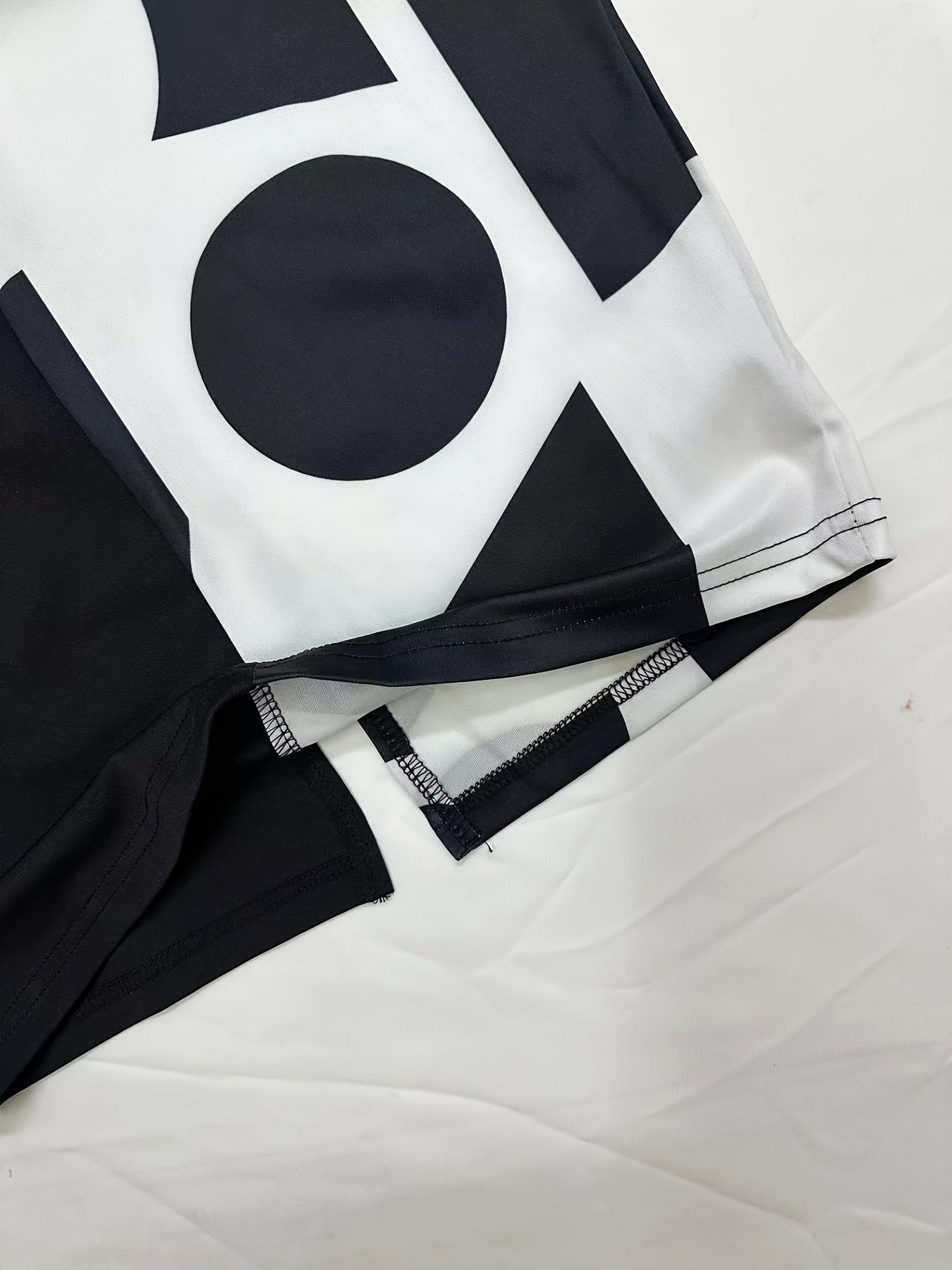 [Geo Print Bodycon Dress] Elegant Geo Print Flared Sleeve Dress - Crew Neck Bodycon Dress for Spring & Fall - Women's Clothing