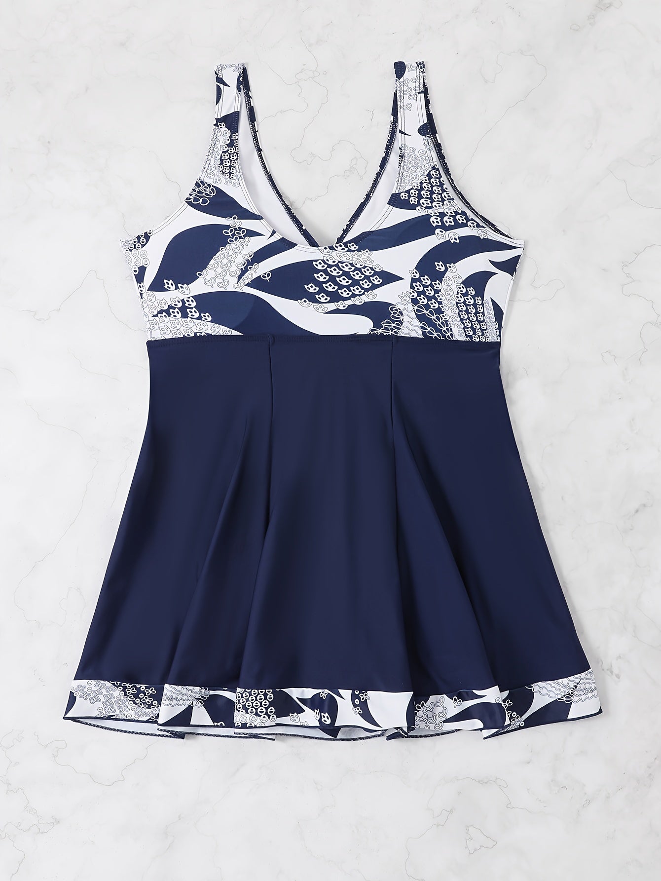 Plus Size Womens Vibrant Floral Print Tie Front V Neck One Piece Swimsuit - High Stretch, Comfortable, Vacation Essential - Polyester Knit Fabric, Random Printing, No Sheer