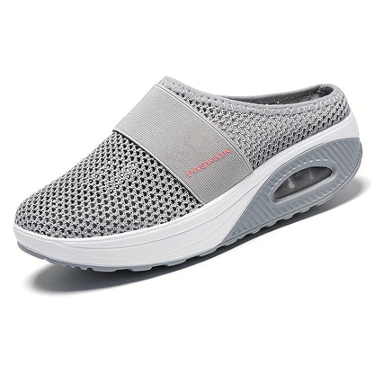 Women's Flying Woven Mesh Sandals, Casual Air Cushion Sole Mules, Breathable & Lightweight Mule Sneakers