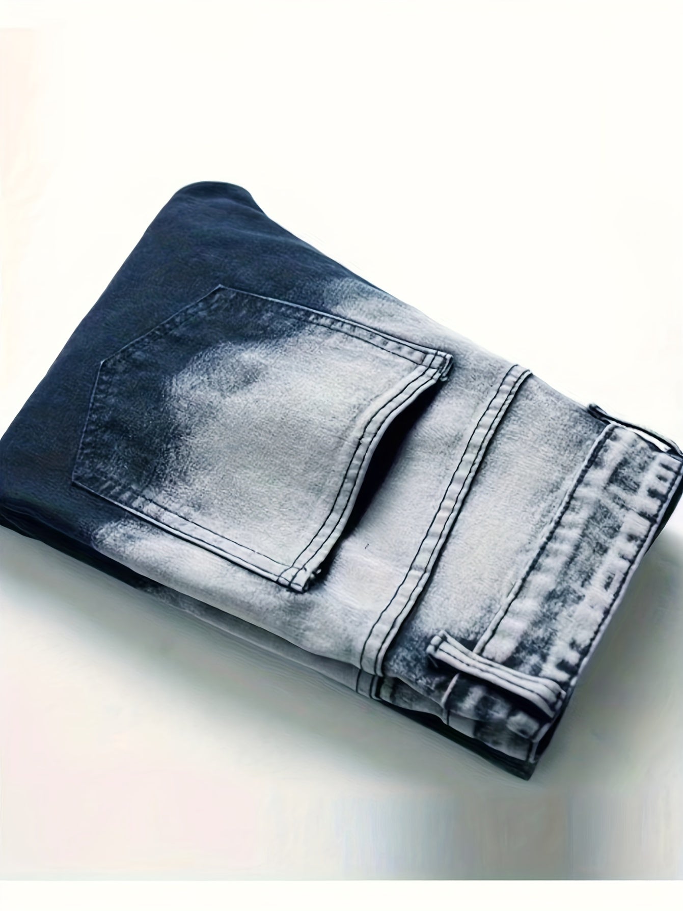 1pc Men's Fashion Skinny Jeans, Casual Ripped Denim with Contrast Wash, All-Season Regular Length, 75% Cotton 23% Polyester 2% Spandex Blend, Machine Washable, Color Block, Washable