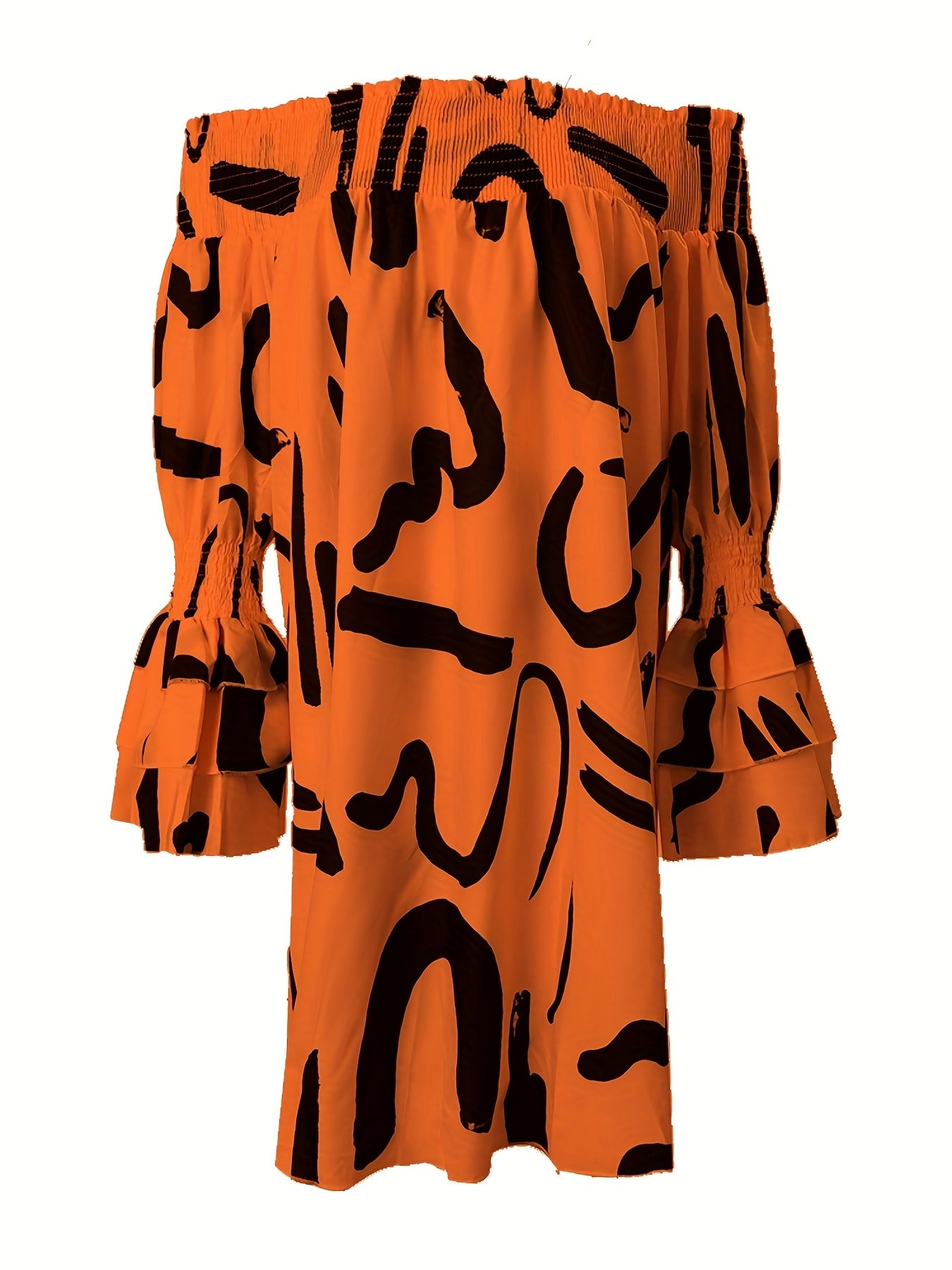 Letter Print Off Shoulder Dress, Loose Long Sleeve Dress, Casual Every Day Dress, Women's Clothing