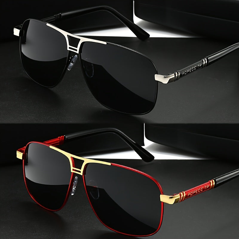 2pcs Retro-Style Men's Glasses With Polarized Lenses, PC Frame, Perfect For Outdoor Activities, Business, Travel, And Everyday Wear