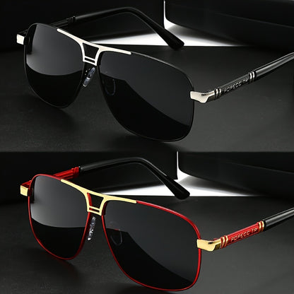 2pcs Retro-Style Men's Glasses With Polarized Lenses, PC Frame, Perfect For Outdoor Activities, Business, Travel, And Everyday Wear