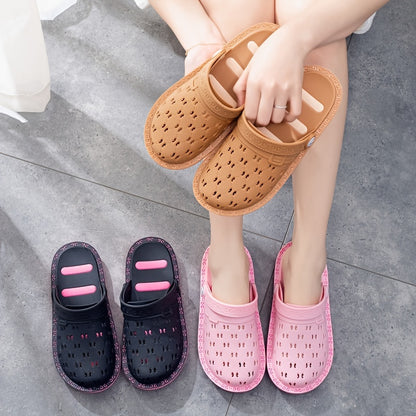 Women's Hollow Out Flat Clogs, Breathable & Lightweight Beach Sandals, Indoor & Outdoor Slippers