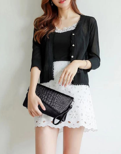 Stylish Square Crossbody Bag, Women's Crocodile Pattern Clutch Purse, Luxury Wristlet Phone Wallet