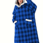 Cozy Plus-Size Hooded Fleece Robe - Winter Casual Comfort with Pockets & Stretch Fabric, Machine Washable