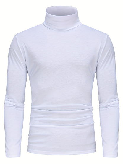 Long-Sleeved Multicolor Turtleneck Shirt for Men - Soft Medium Stretch Polyester Fabric, Regular Fit, High Neck Collar, Machine Washable, Perfect for Spring and Fall Seasons